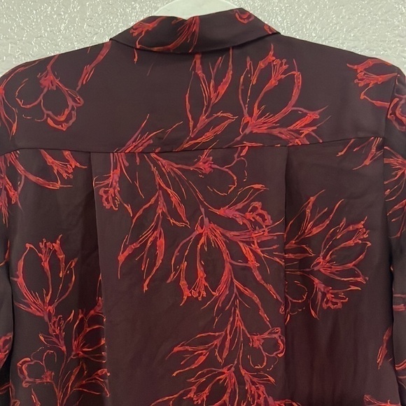 A New Day Brown w Red Floral Button Front LS Blouse Top Womens M 100% Polyester - Picture 12 of 12